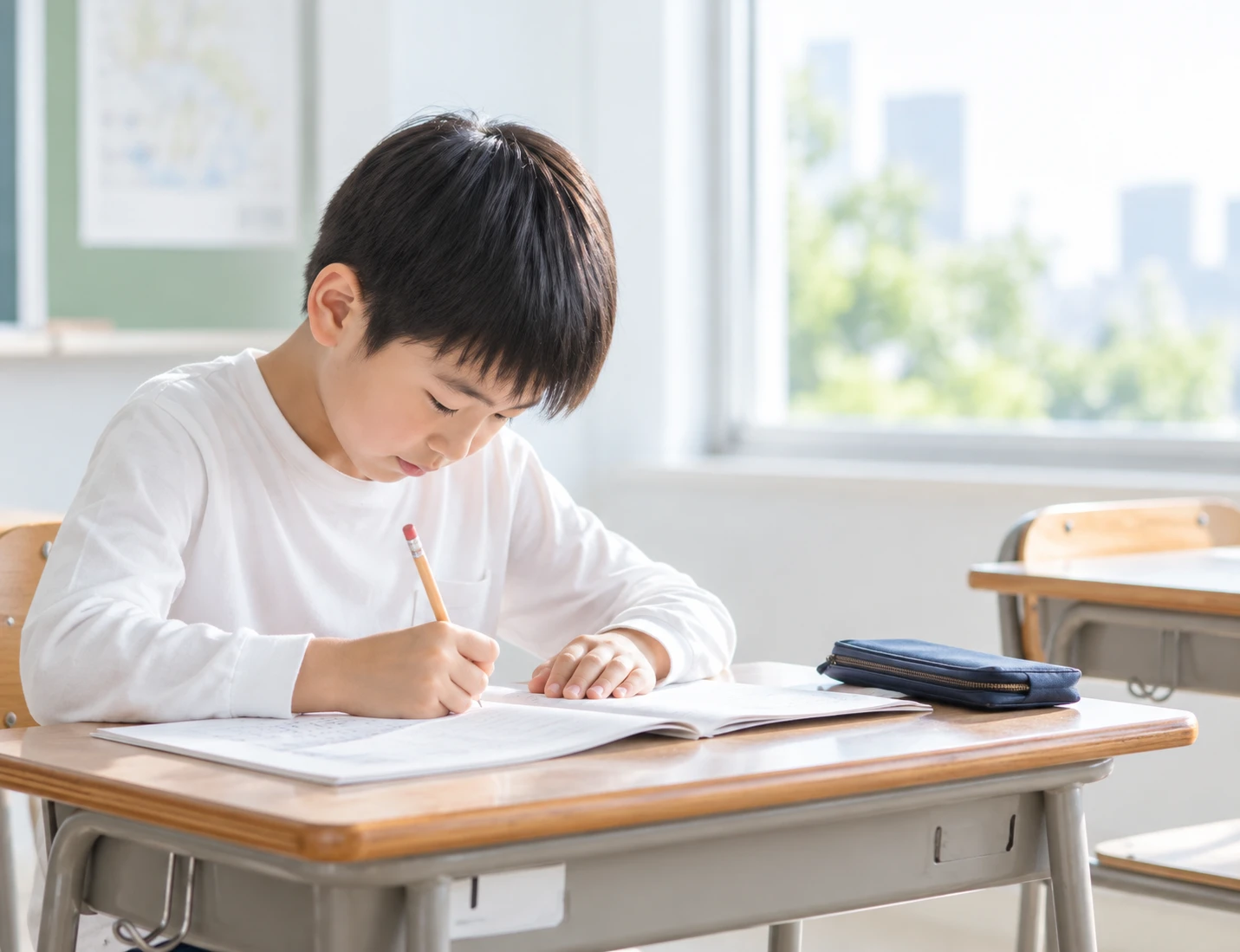 教室でノートに向かう子ども