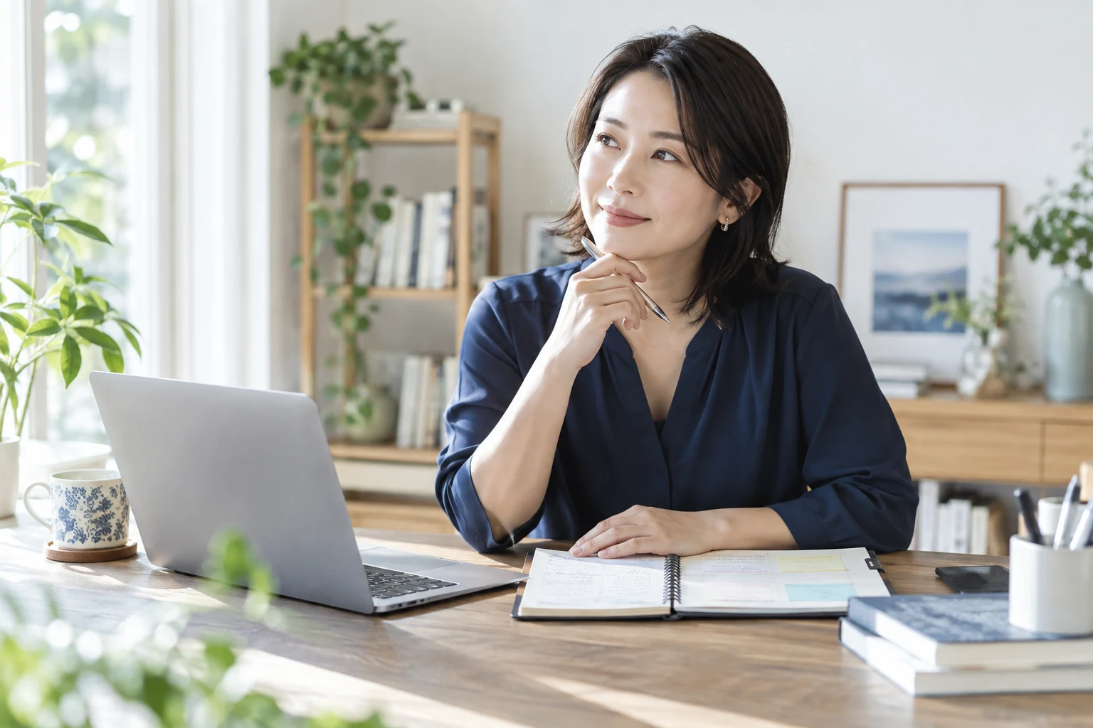 日々の行動計画を振り返る女性